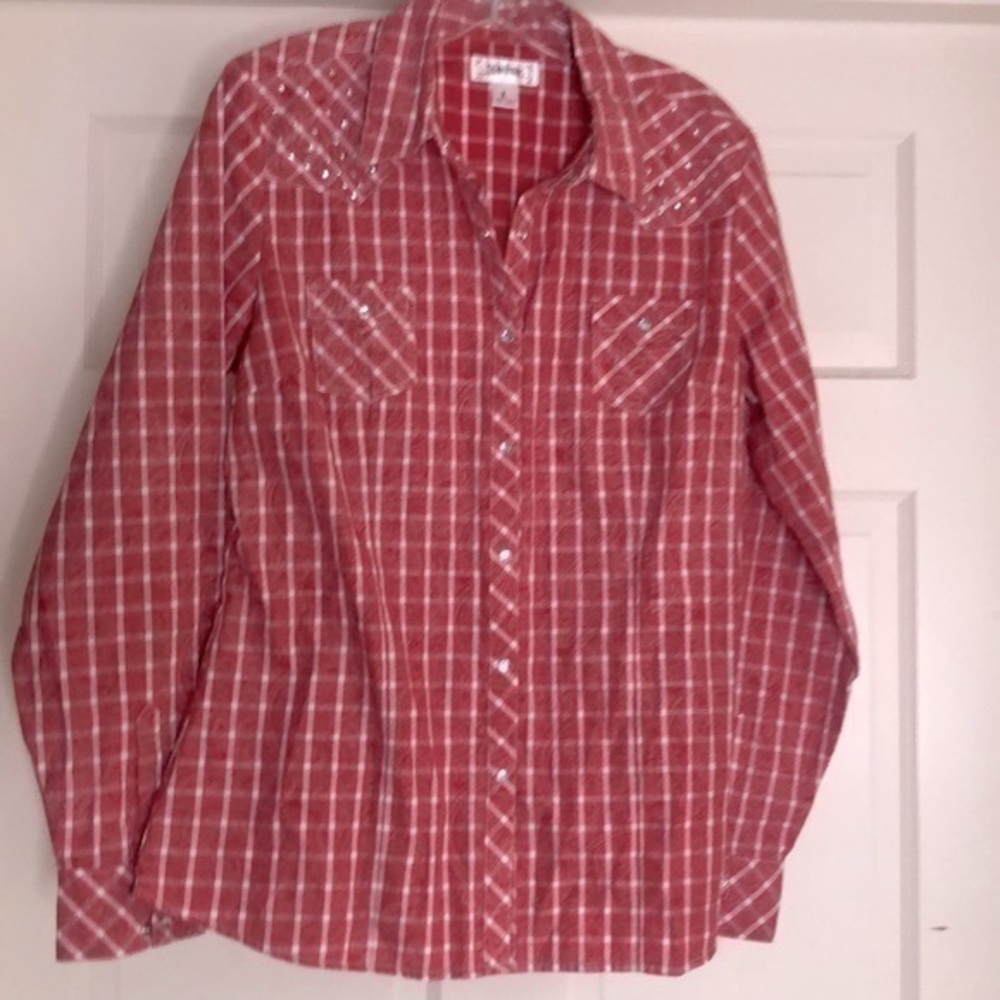 Adika top size Large red plaid and jeweled button up